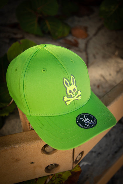 Psycho Bunny Flat Mesh Logo Neon Green Black Baseball Cap by Devious Elements Apparel