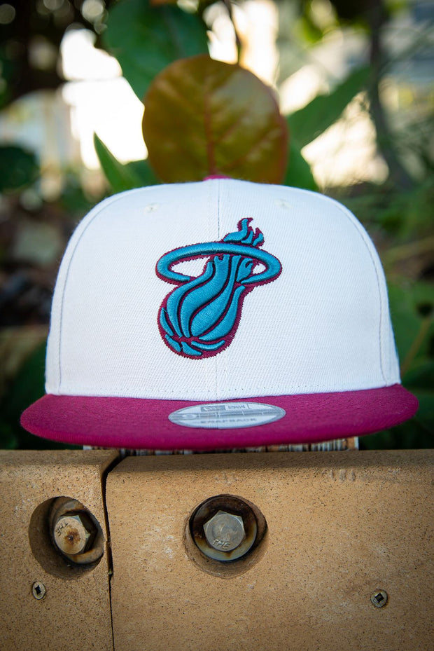 Miami Heat Pink Maroon 9Fifty New Era Fits Snapback Hat