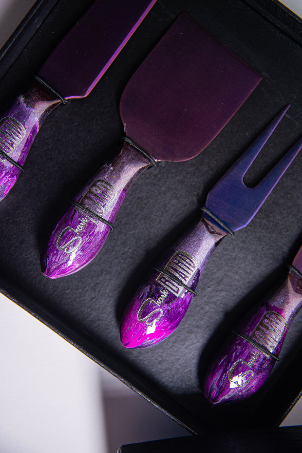 Purple Pink Thunder Stainless Steel Epoxy Resin Dipped 4Pcs Utensils Set