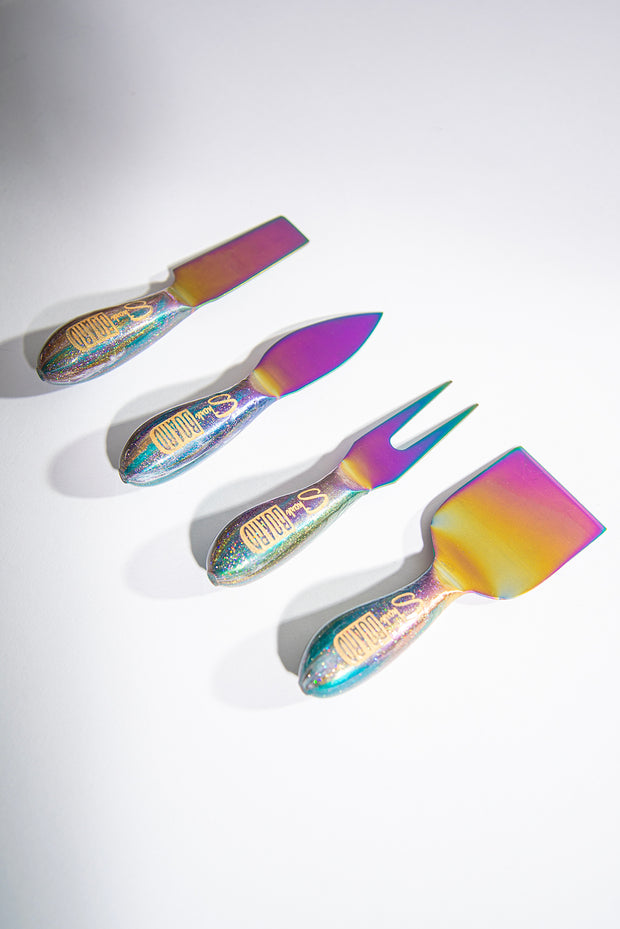 Polarized Rainbow Stardust Stainless Steel 1 of 1 Epoxy Resin Dipped 4Pcs Utensils Set