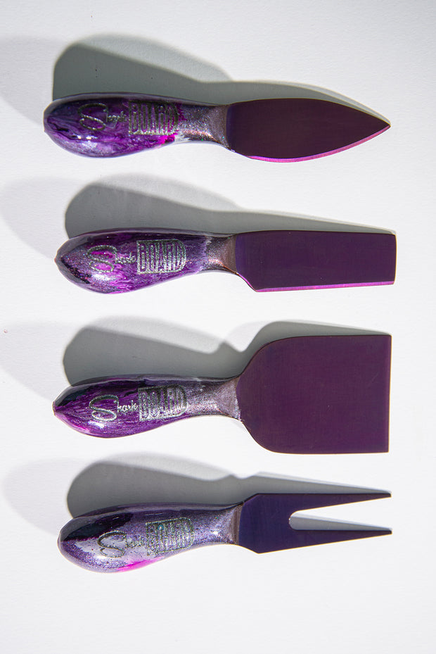 Purple Pink Thunder Stainless Steel Epoxy Resin Dipped 4Pcs Utensils Set