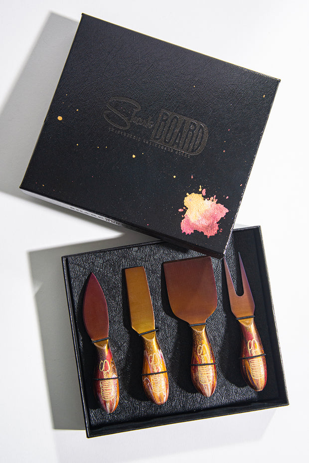 Gold Amber Galaxy Stainless Steel Epoxy Resin Dipped 4Pcs Utensils Set
