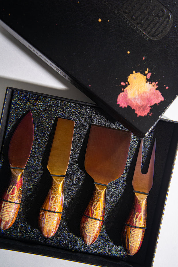 Gold Amber Galaxy Stainless Steel Epoxy Resin Dipped 4Pcs Utensils Set