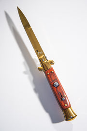 Cheese Knife Switchblade Automatic Blade Stainless Steal Gold & Wood Handle