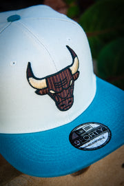 Chicago Bulls Brown Corduroy Logo Cream Teal 9Forty New Era Fits Snapback Hat