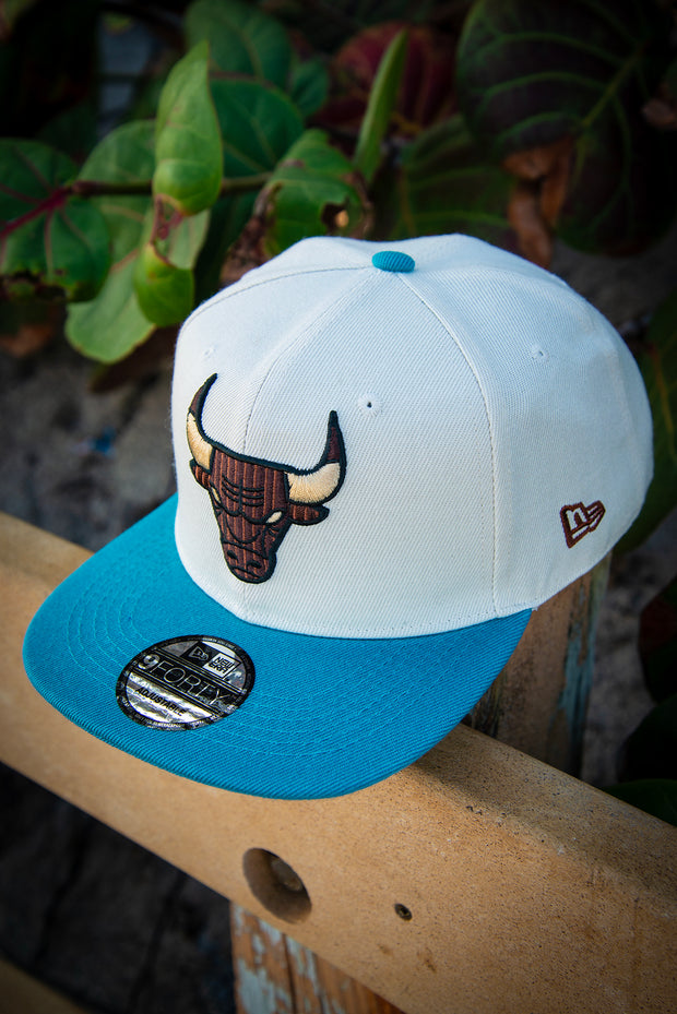 Chicago Bulls Brown Corduroy Logo Cream Teal 9Forty New Era Fits Snapback Hat