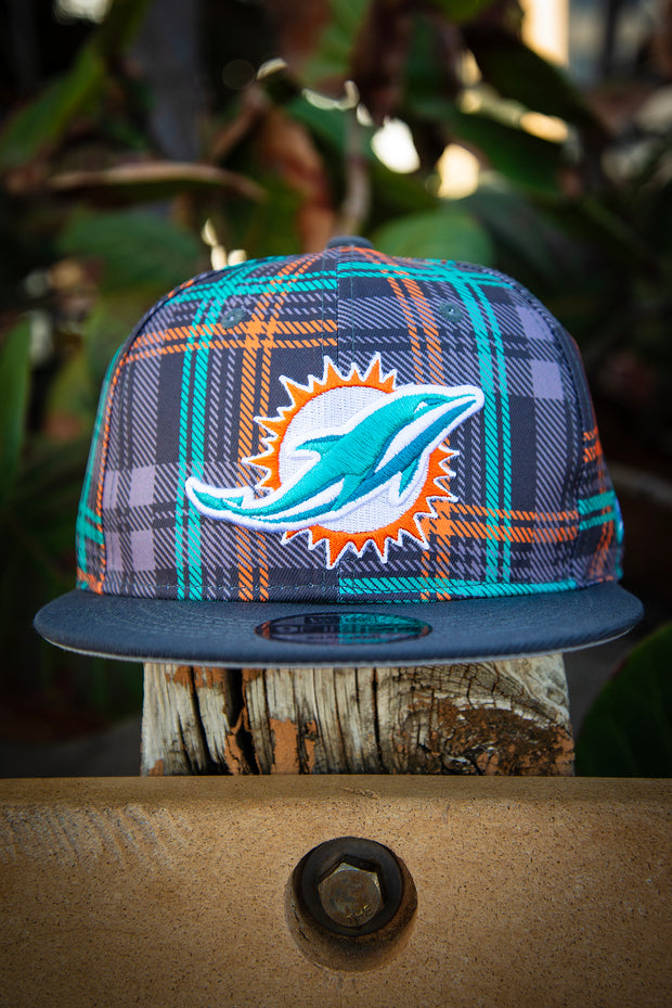 Miami Dolphins Grey Plaid New Era Fits Snapback Hat