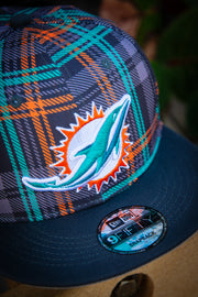 Miami Dolphins Grey Plaid New Era Fits Snapback Hat