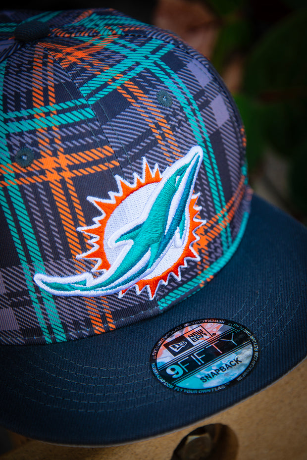 Miami Dolphins Grey Plaid New Era Fits Snapback Hat