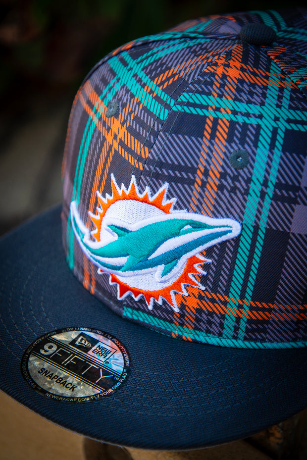 Miami Dolphins Grey Plaid New Era Fits Snapback Hat