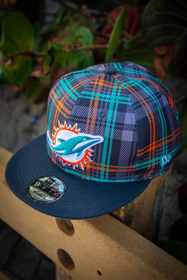 Miami Dolphins Grey Plaid New Era Fits Snapback Hat