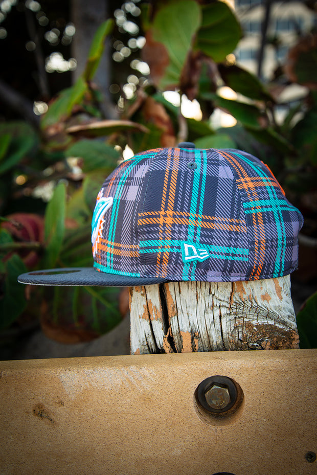 Miami Dolphins Grey Plaid New Era Fits Snapback Hat