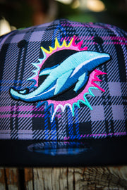 Miami Dolphins Black Pink Plaid Crucial Catch New Era Fits Snapback Hat