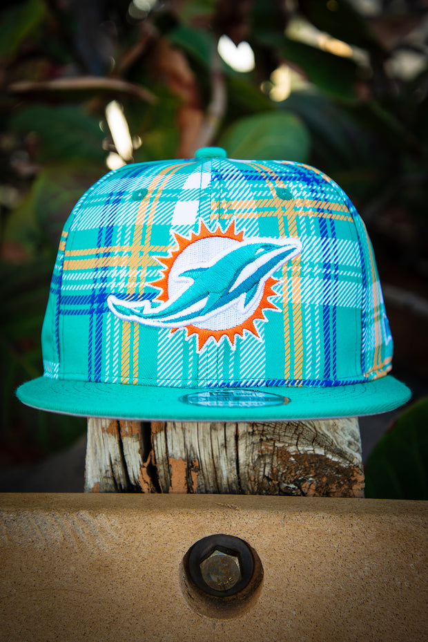 Miami Dolphins Teal Plaid New Era Fits Snapback Hat