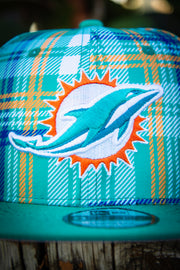 Miami Dolphins Teal Plaid New Era Fits Snapback Hat