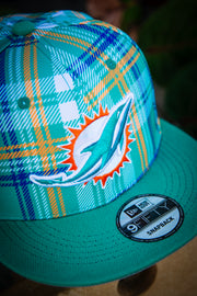 Miami Dolphins Teal Plaid New Era Fits Snapback Hat