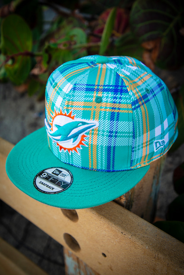 Miami Dolphins Teal Plaid New Era Fits Snapback Hat