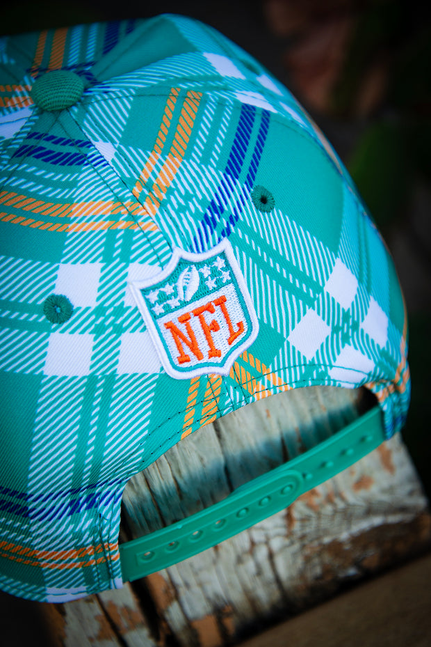 Miami Dolphins Teal Plaid New Era Fits Snapback Hat