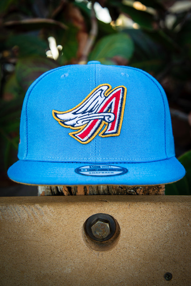 Los Angeles Angels Big A Wings Blue Tan 9Fifty New Era Fits Snapback Hat