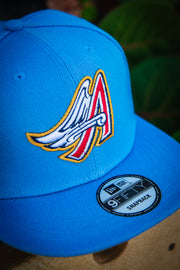 Los Angeles Angels Big A Wings Blue Tan 9Fifty New Era Fits Snapback Hat