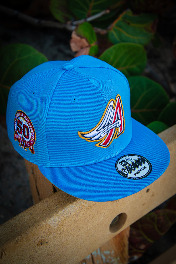 Los Angeles Angels Big A Wings Blue Tan 9Fifty New Era Fits Snapback Hat