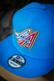 Los Angeles Angels Big A Wings Blue Tan 9Fifty New Era Fits Snapback Hat