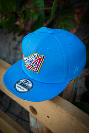 Los Angeles Angels Big A Wings Blue Tan 9Fifty New Era Fits Snapback Hat