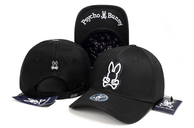 Psycho Bunny Outline Logo Black Baseball Cap