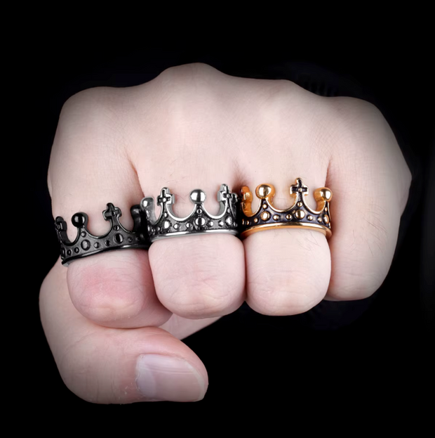 Royal Crown Stainless Steel Retro Rhinestone Ring