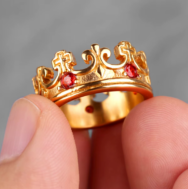 Royal Crown Stainless Steel Retro Rhinestone Ring