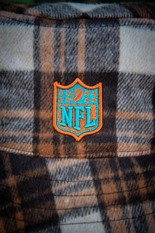 Miami Dolphins Brown Flannel Pattern New Era Bucket Hat