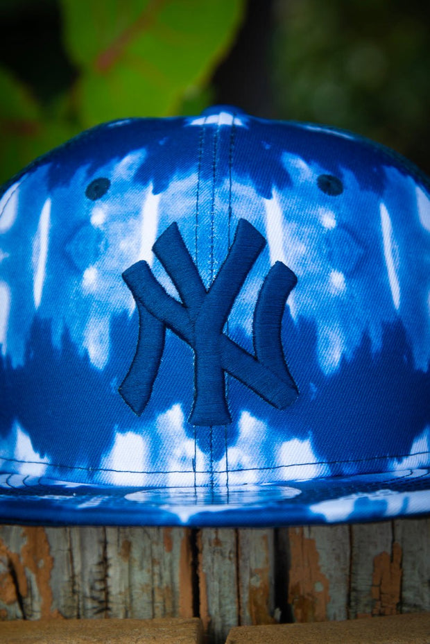 New York Yankees Blue Tie Dye 9FIFTY New Era Fits Trucker Snapback Hat by Devious Elements Apparel
