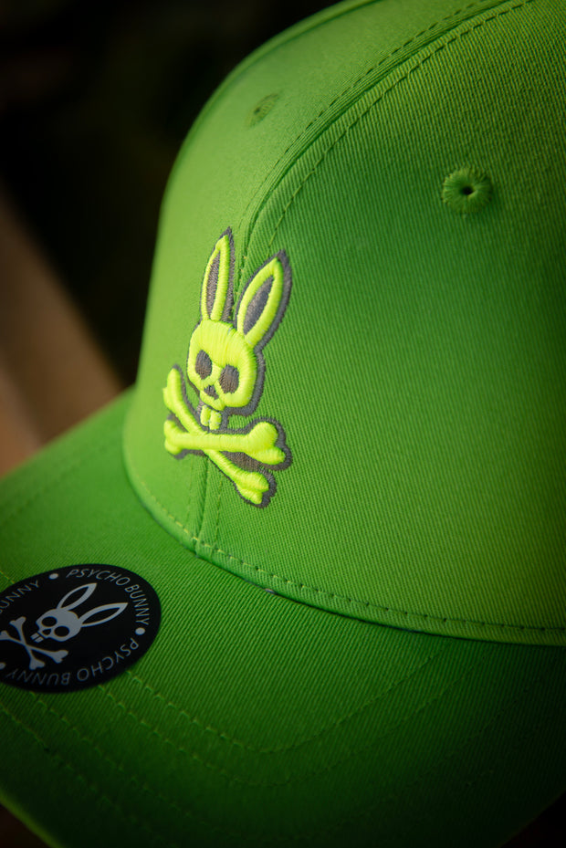 Psycho Bunny Flat Mesh Logo Neon Green Black Baseball Cap