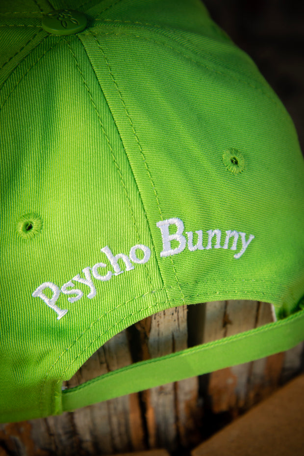 Psycho Bunny Flat Mesh Logo Neon Green Black Baseball Cap by Devious Elements Apparel